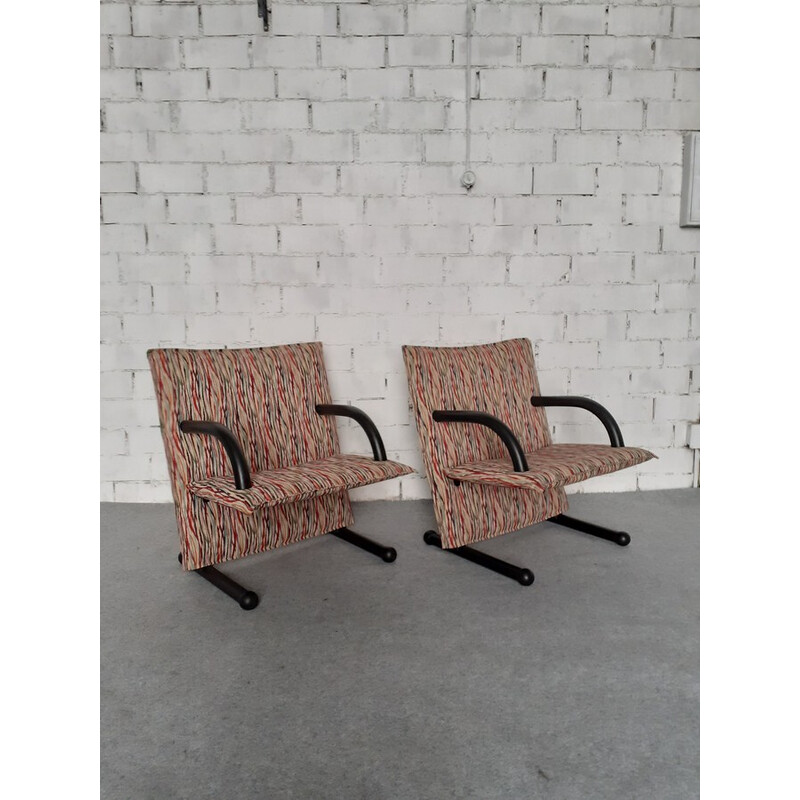 Pair of vintage Arflex armchairs in multicolor fabric