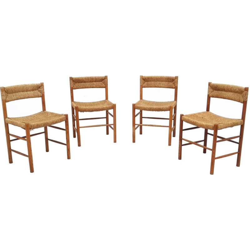 Set of 4 "Dordogne" chairs by Charlotte Perriand for Sentou - 1950s