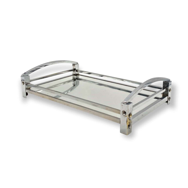 Vintage mirrored tray by Jacques Adnet, France 1940-1950