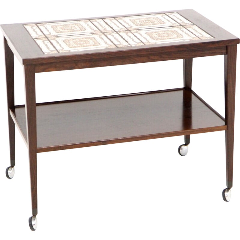 Vintage rosewood and ceramic serving table, Denmark 1960