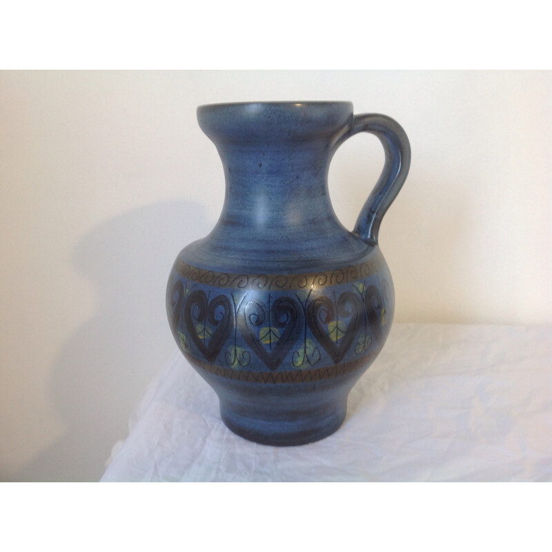 ceramic blue patterned jug by Jean de Lespinasse - 1950s