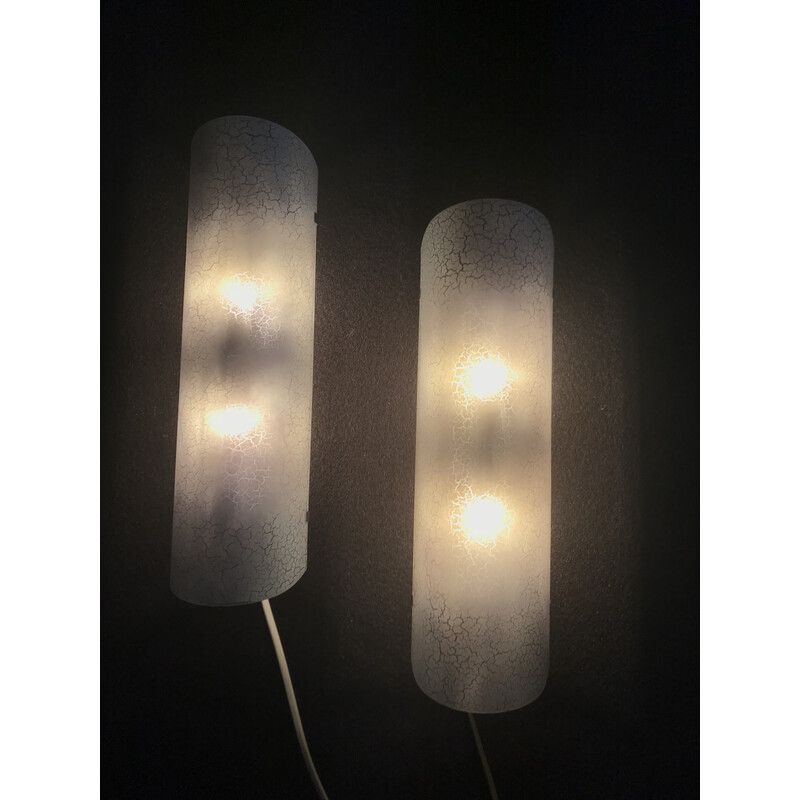 Pair of vintage wall lamps in cracked glass
