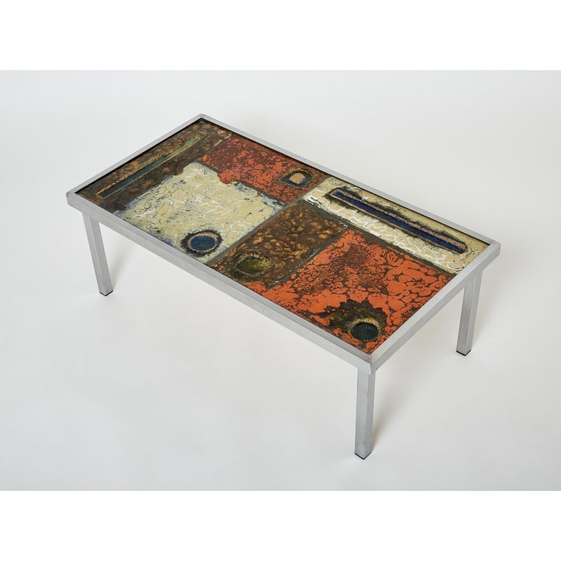 Vintage ceramic and steel coffee table by Robert and Jean Cloutier, 1950