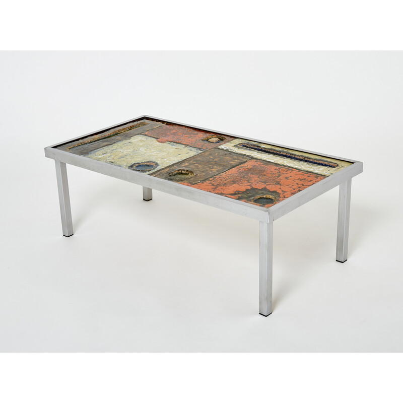 Vintage ceramic and steel coffee table by Robert and Jean Cloutier, 1950