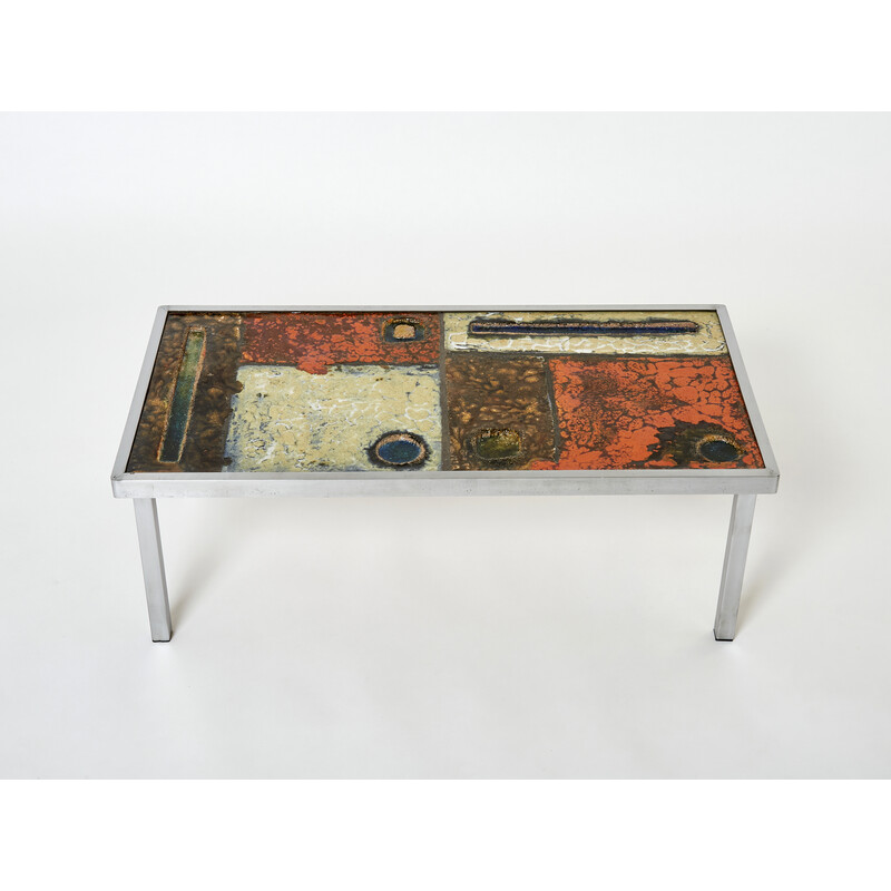 Vintage ceramic and steel coffee table by Robert and Jean Cloutier, 1950