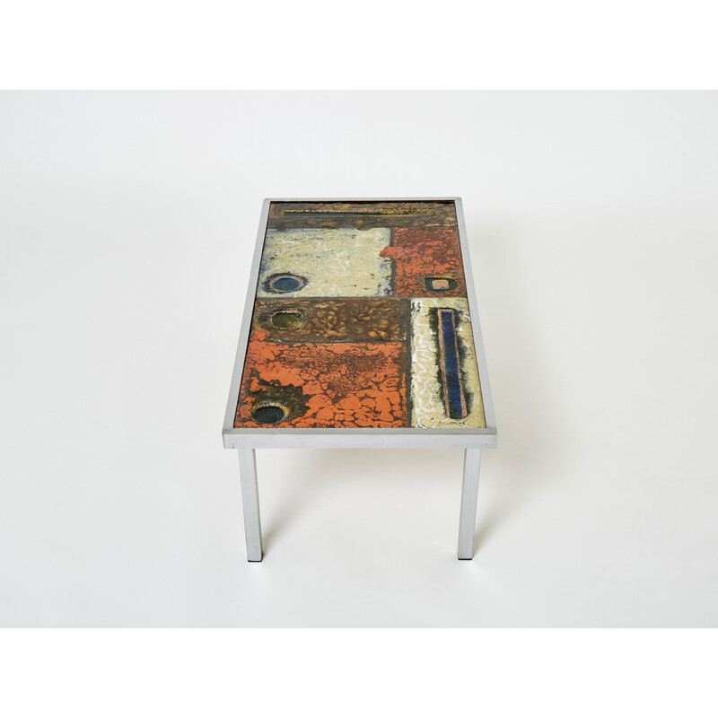 Vintage ceramic and steel coffee table by Robert and Jean Cloutier, 1950