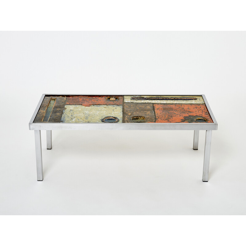 Vintage ceramic and steel coffee table by Robert and Jean Cloutier, 1950