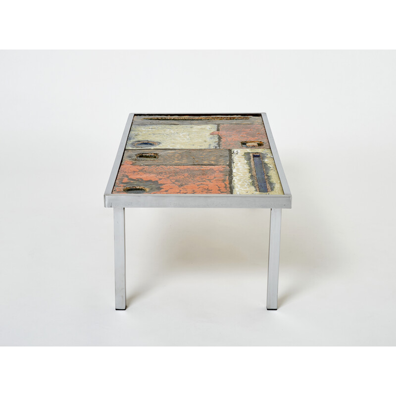 Vintage ceramic and steel coffee table by Robert and Jean Cloutier, 1950