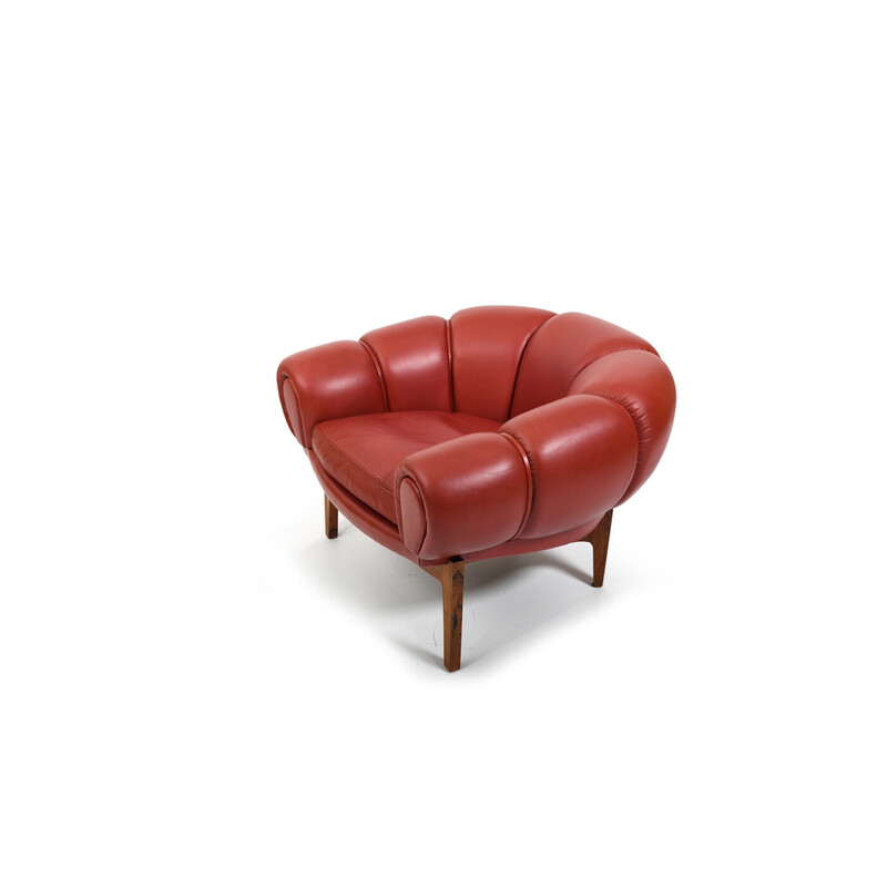 Danish vintage "Croissant" armchair by Illum Wikkelsø for Holger Christiansen, 1950s