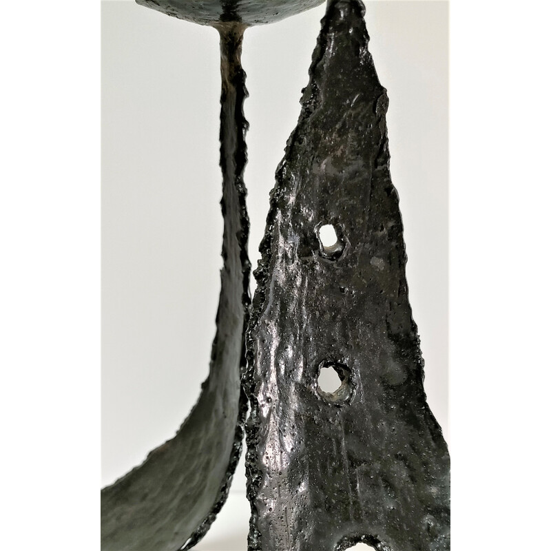 Pareja de candelabros escultóricos de metal Brutalista vintage, 1970