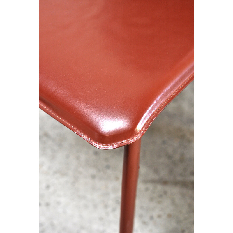 Set of 6 vintage Italian red leather dining chairs, 1980s