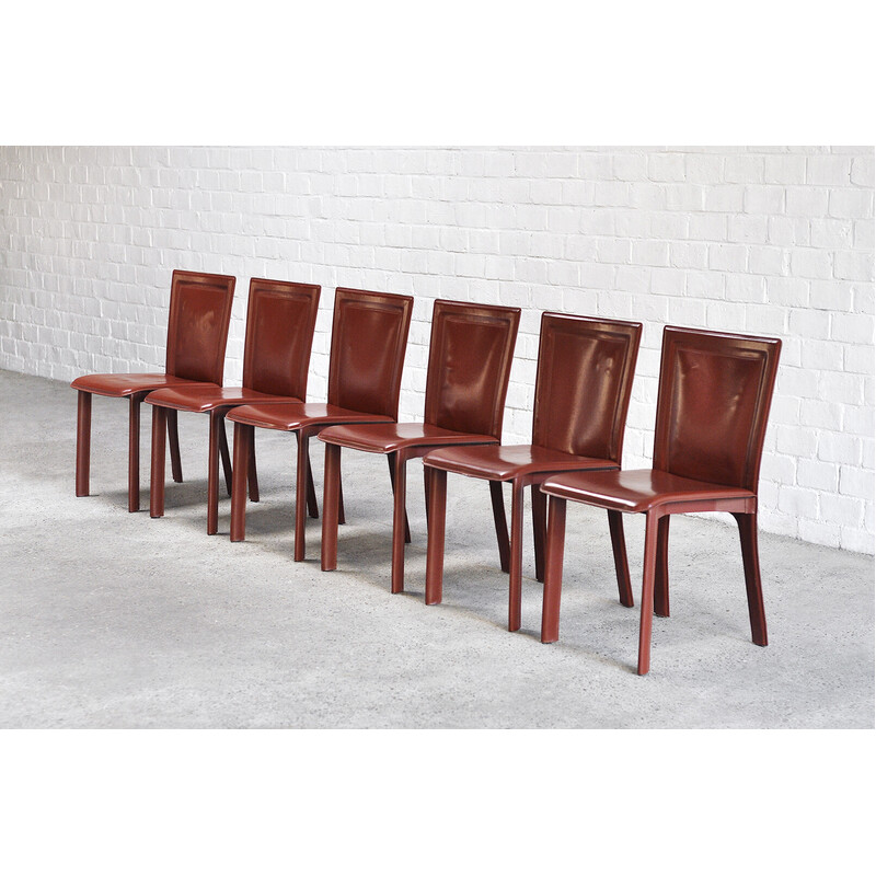 Ensemble de 6 chaises italiennes vintage en cuir rouge, 1980