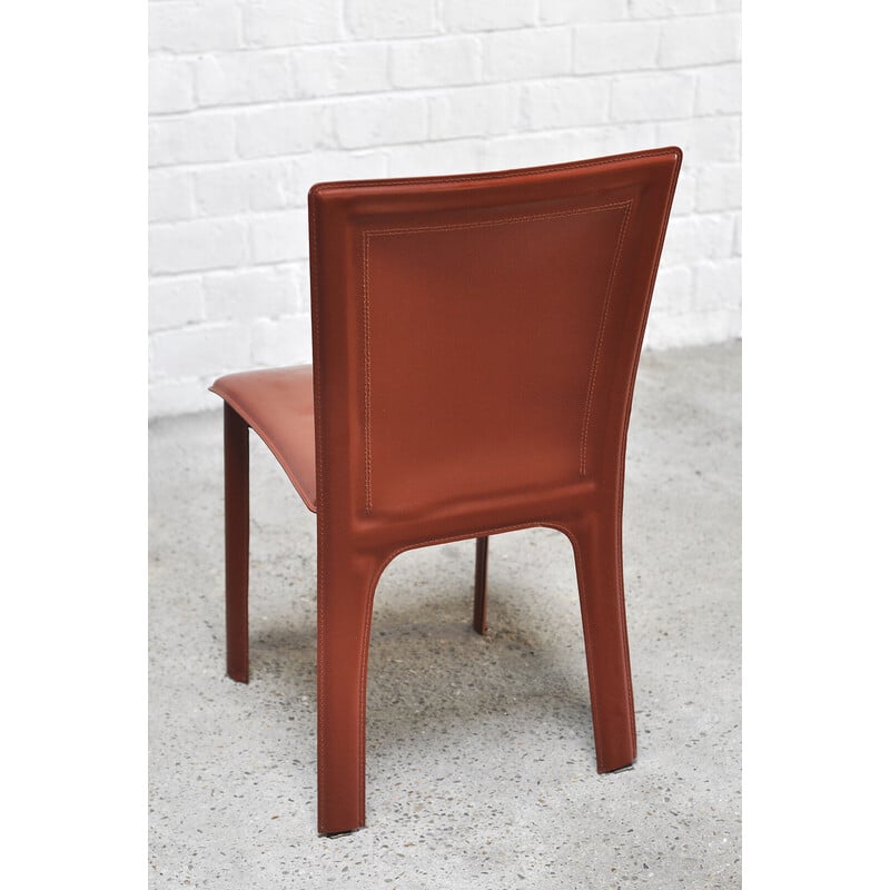 Juego de 6 sillas de comedor vintage italianas de cuero rojo, años 80