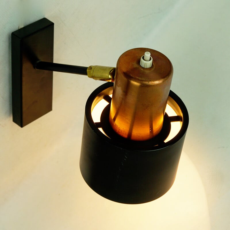 Pair of vintage copper Alfa wall lamps by Jo Hammerborg for Fog and Morup, Denmark 1960s