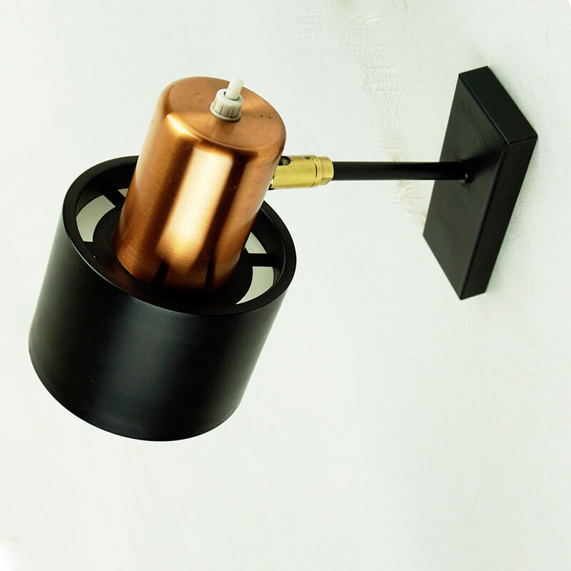 Pair of vintage copper Alfa wall lamps by Jo Hammerborg for Fog and Morup, Denmark 1960s