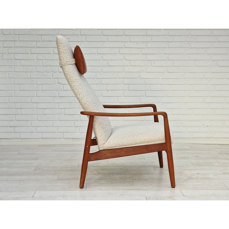 Vintage Deense teak en stoffen fauteuil van Søren Ladefoged, 1960.