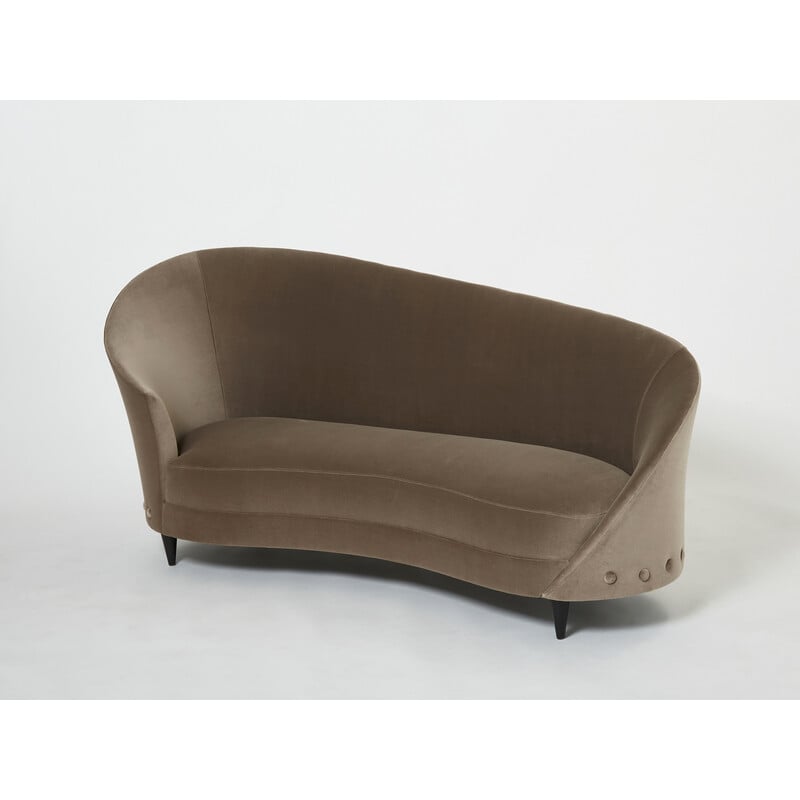 Canapé méridienne vintage en velours taupe par Federico Munari, 1960