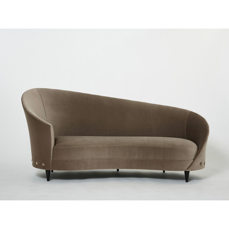 Vintage taupe velvet sofa by Federico Munari, 1960
