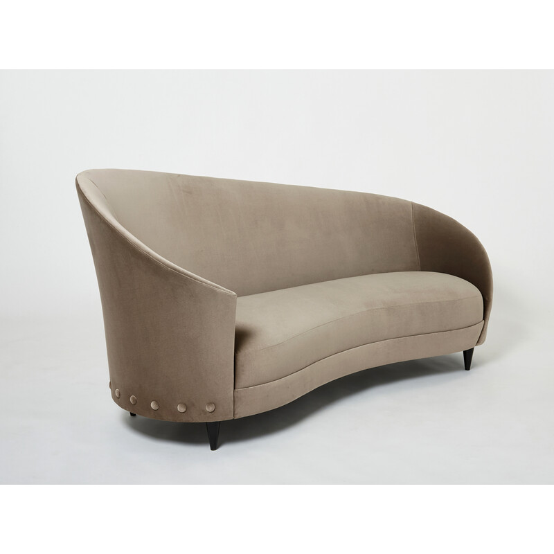 Vintage taupe velvet sofa by Federico Munari, 1960