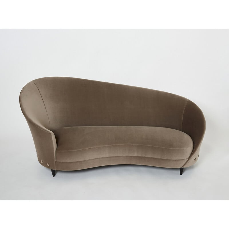 Vintage taupe velvet sofa by Federico Munari, 1960