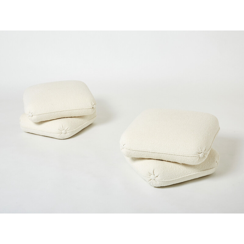 Pair of vintage poufs in curly wool by Jacques Charpentier for Maison Jansen, 1970