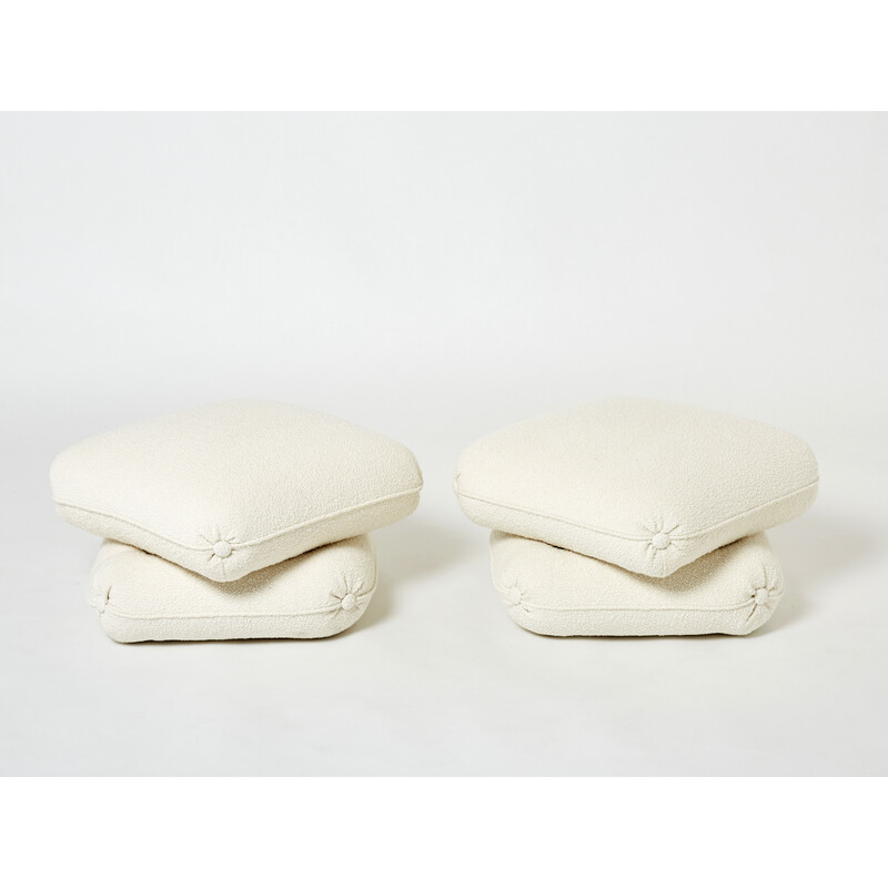 Pair of vintage poufs in curly wool by Jacques Charpentier for Maison Jansen, 1970