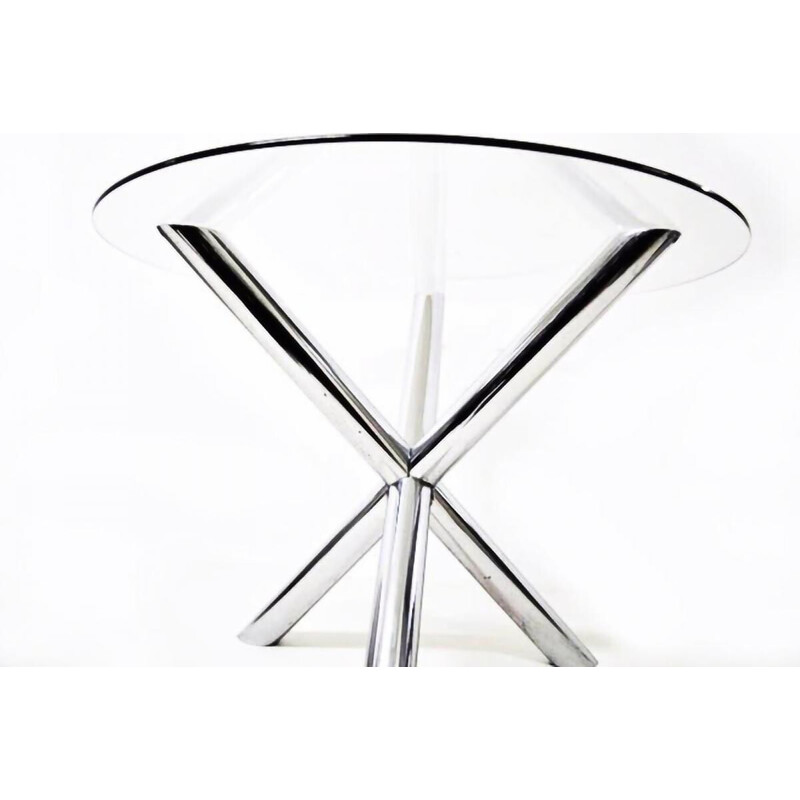 Vintage table in glass and chrome by Renato Zevi for Roche Bobois, France 1970s