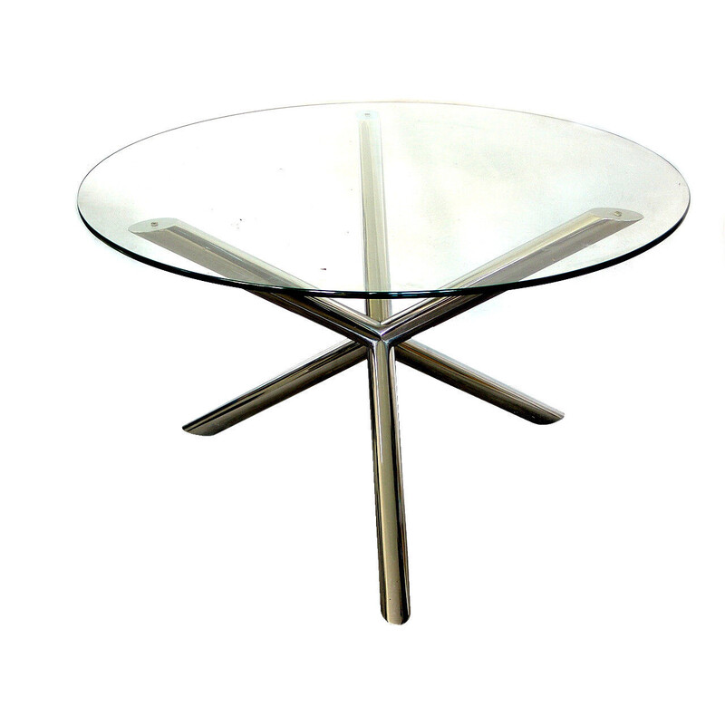 Vintage table in glass and chrome by Renato Zevi for Roche Bobois, France 1970s