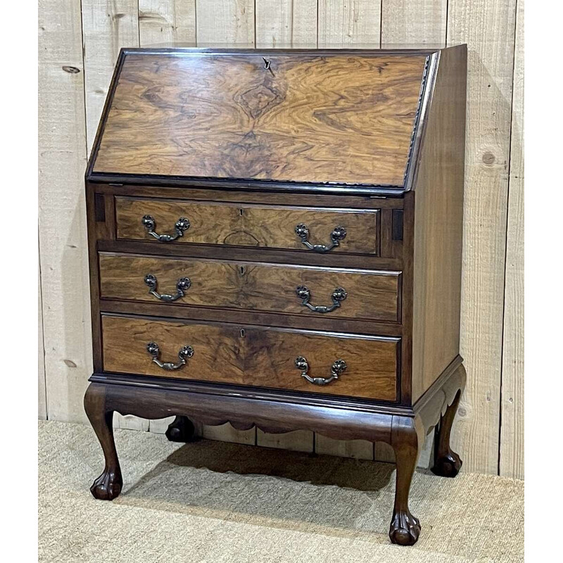 Vintage Engels ezelsrug bureau in walnoot, 1930