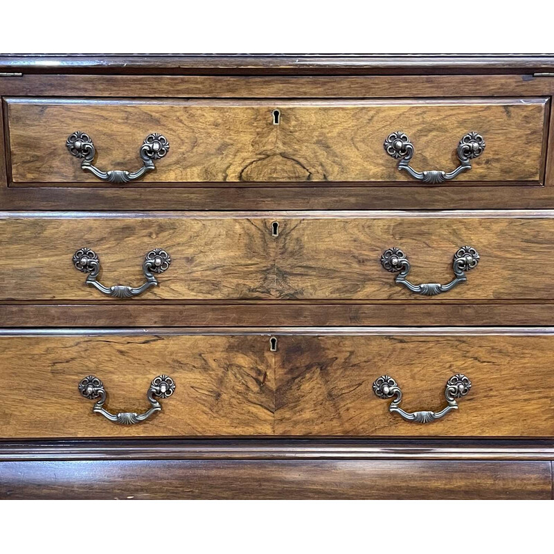 Vintage English donkey back desk in walnut, 1930