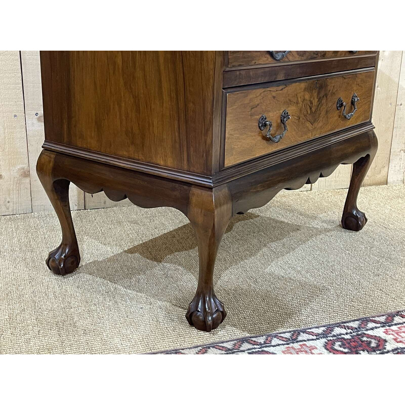 Vintage English donkey back desk in walnut, 1930