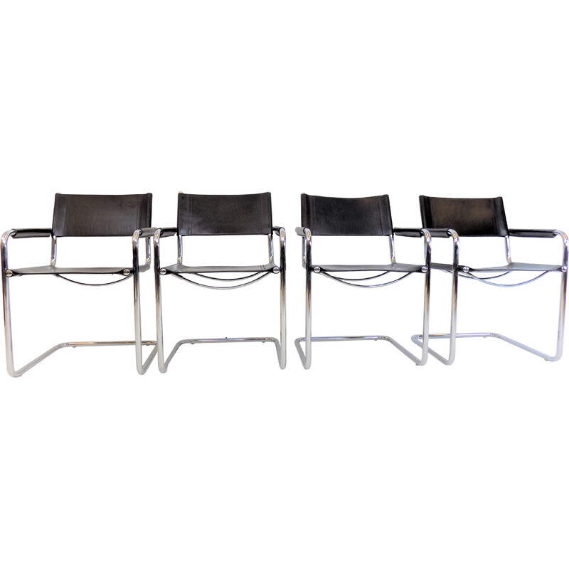 Set of 4 vintage Matteo Grassi Mg5 leather cantilever chairs by Mart Stam