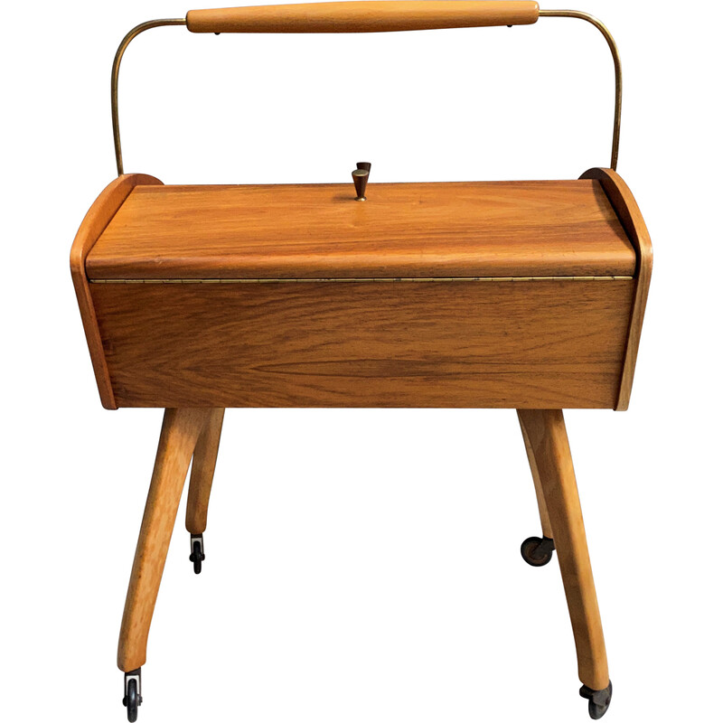 Vintage sewing box on legs and wheels, 1960s
