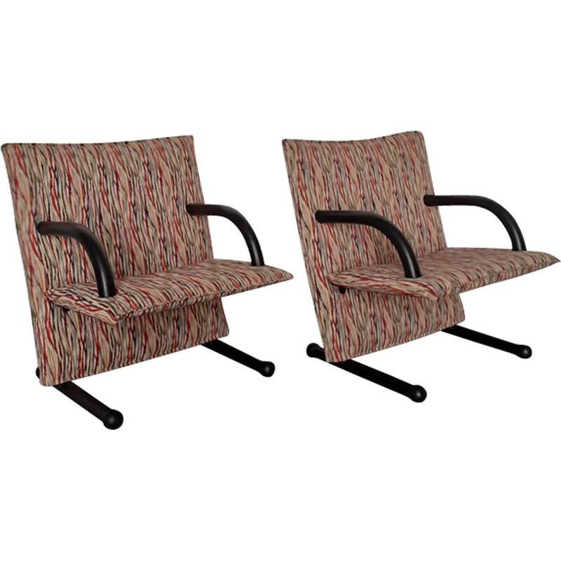 Pair of vintage Arflex armchairs in multicolor fabric