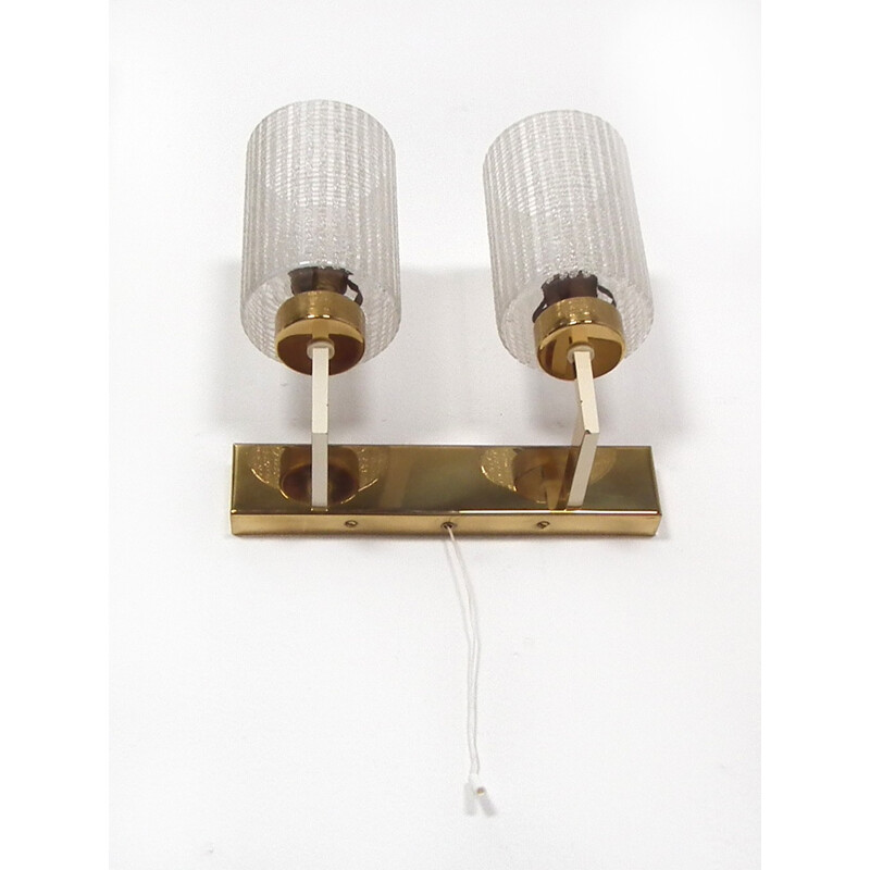 Set of 4 glass and brass wall lights - 1960s
