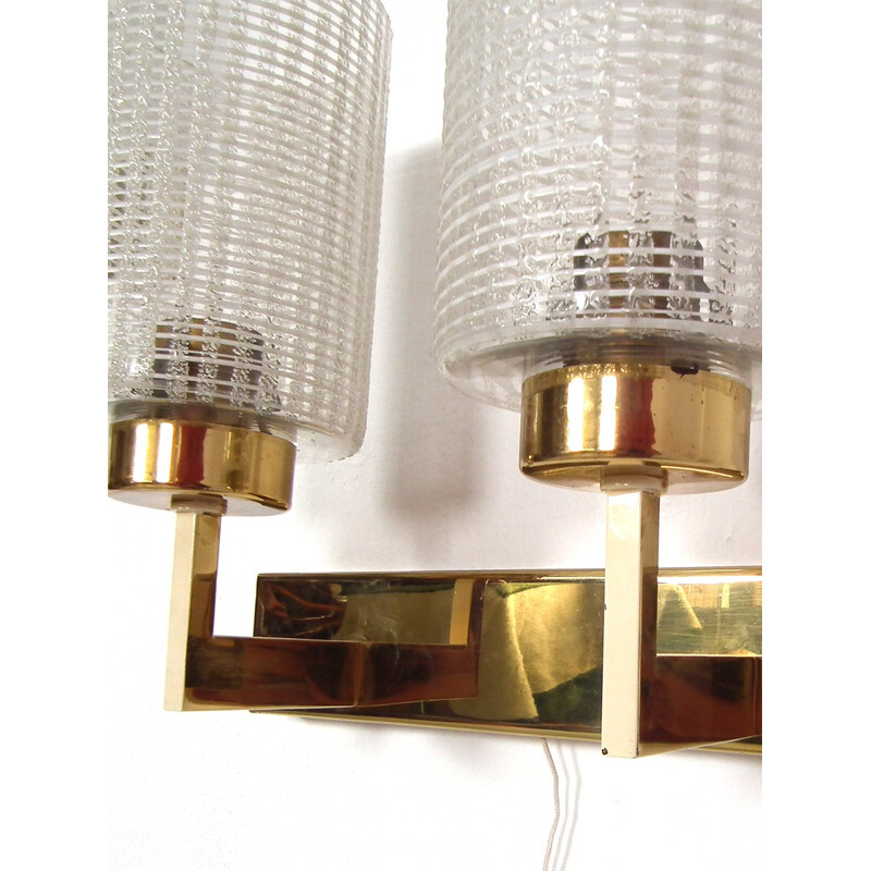 Set of 4 glass and brass wall lights - 1960s