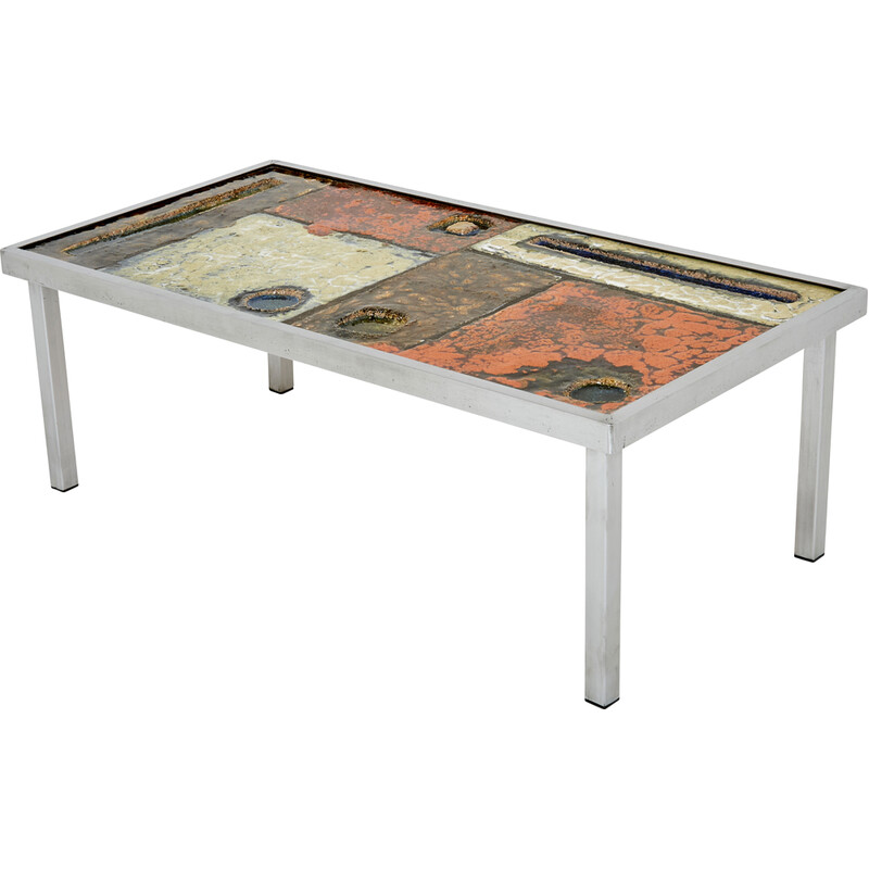 Vintage ceramic and steel coffee table by Robert and Jean Cloutier, 1950