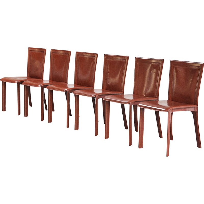Ensemble de 6 chaises italiennes vintage en cuir rouge, 1980