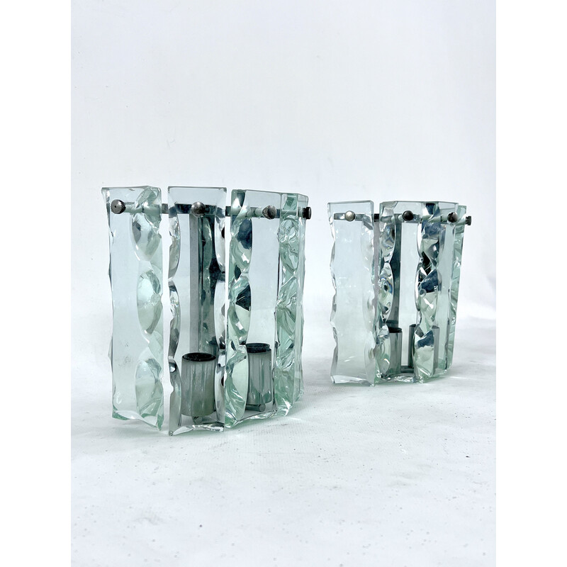 Pareja de apliques de cristal tallado de mediados de siglo, Zero Quattro, Italia Años 70