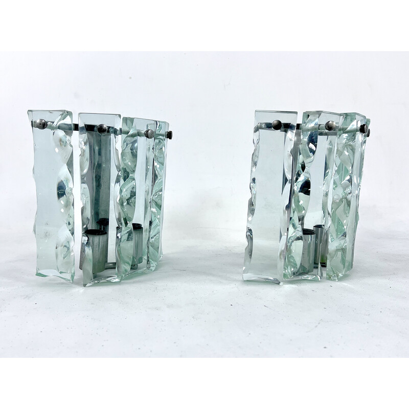 Paar Wandlampen aus geschliffenem Glas von Zero Quattro, Italien 1970er Jahre