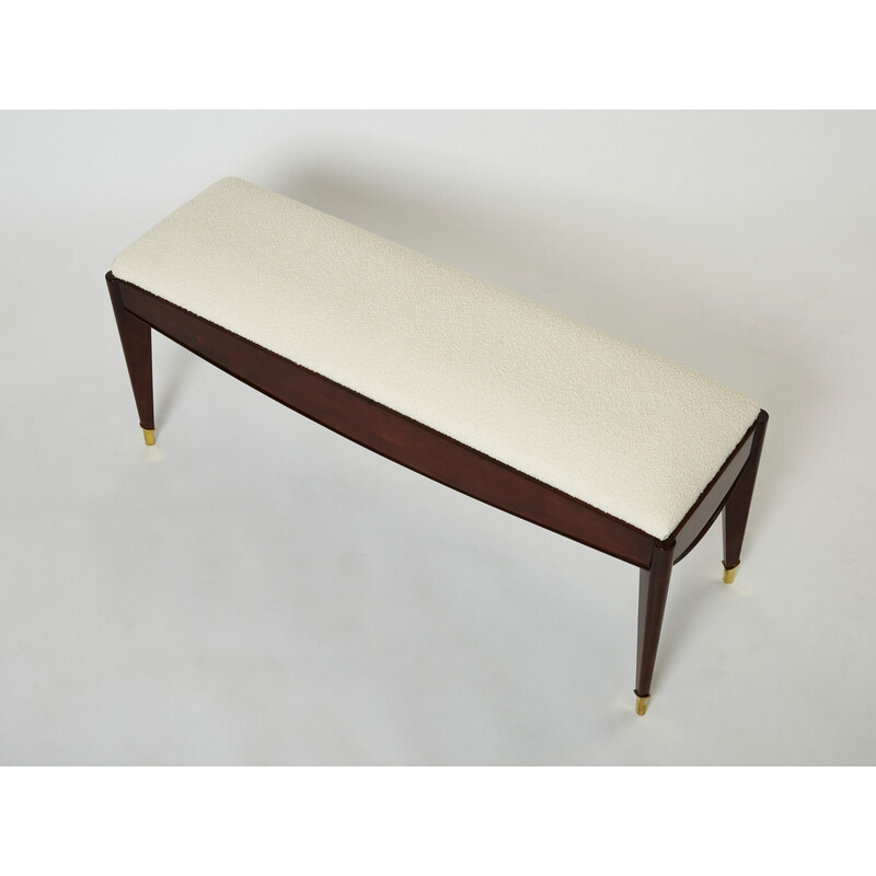 Vintage Art Deco walnut and wool bench by Maison Dominique, 1940