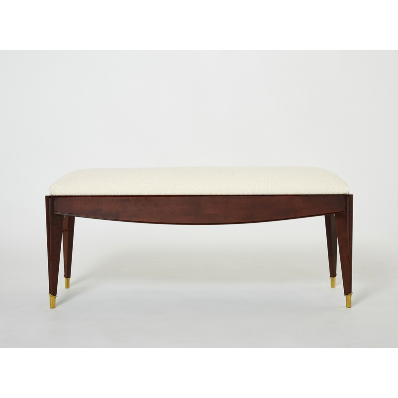 Vintage Art Deco walnut and wool bench by Maison Dominique, 1940