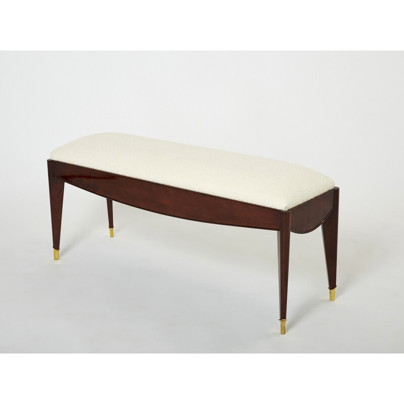 Vintage Art Deco walnut and wool bench by Maison Dominique, 1940