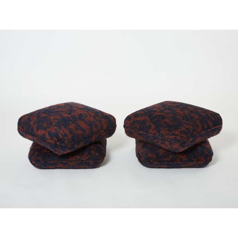 Pair of vintage alpaca bouclé poufs by Jacques Charpentier for Maison Jansen, 1970