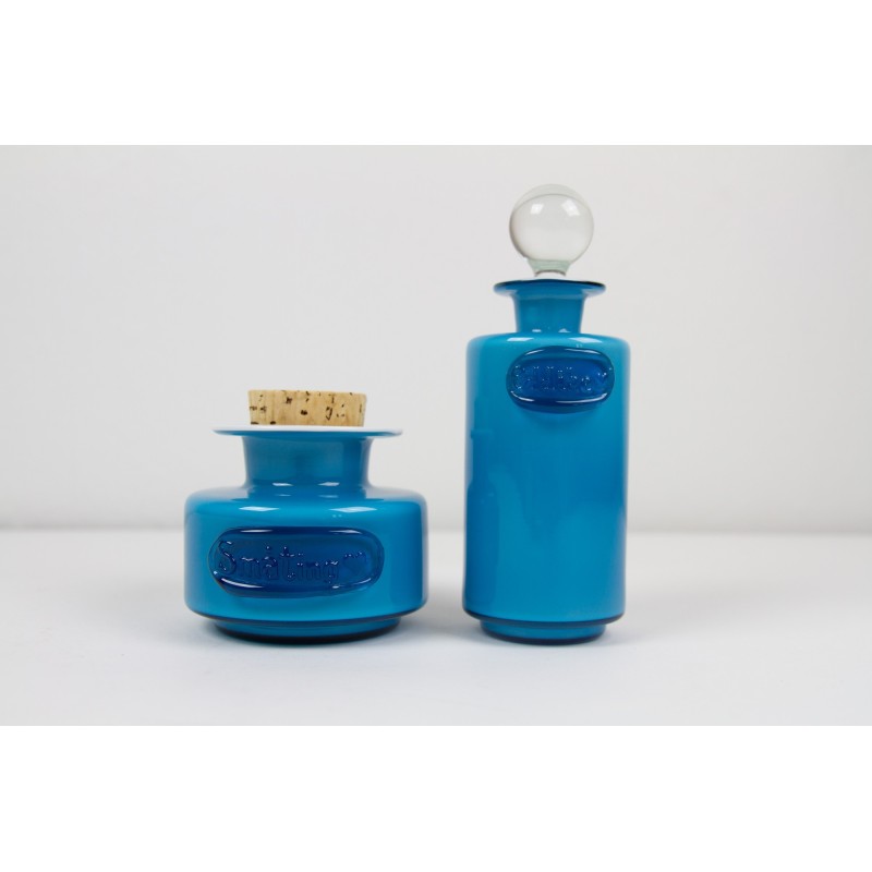 Pair of vintage Danish Palet blue glass jars by Michael Bang for Holmegaard, 1960s