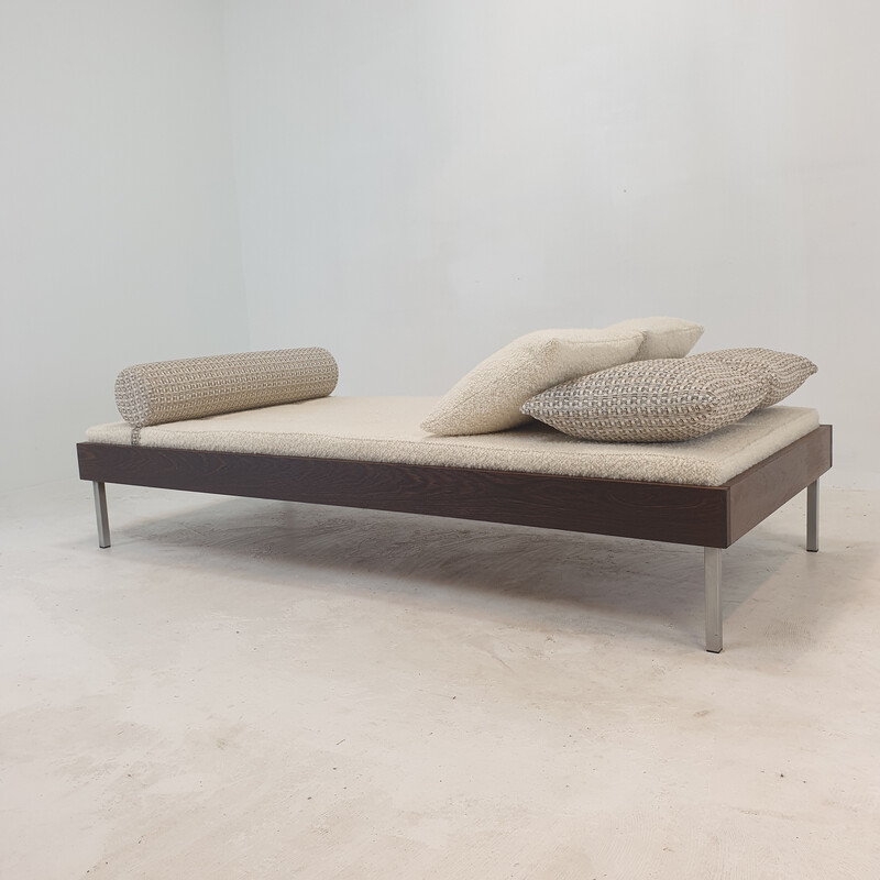 Vintage wengé daybed with dedar cushions and bolster, Netherlands 1970s