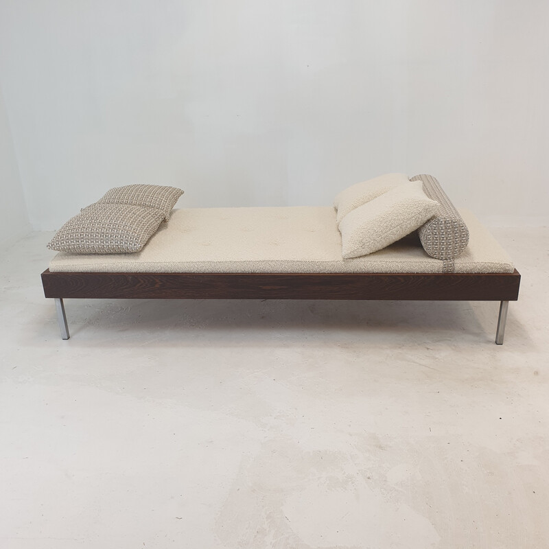 Vintage wengé Daybed com almofadas dedar e bolster, Holanda 1970s