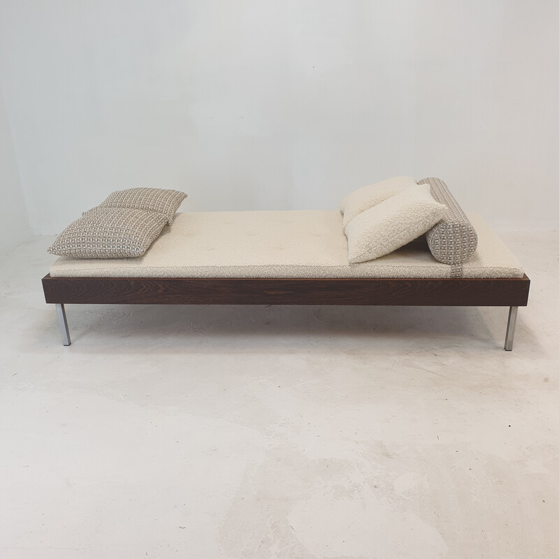 Vintage wengé daybed with dedar cushions and bolster, Netherlands 1970s