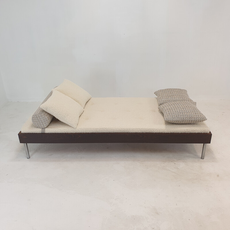 Vintage wengé daybed with dedar cushions and bolster, Netherlands 1970s