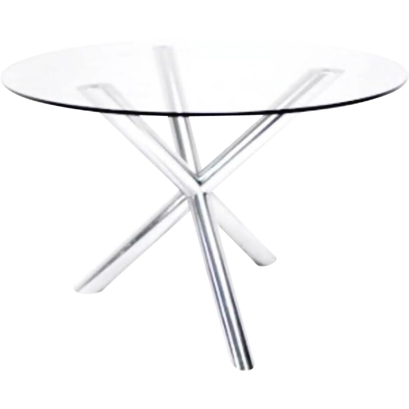 Vintage table in glass and chrome by Renato Zevi for Roche Bobois, France 1970s